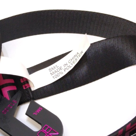 No Boundaries Geometric Print D-Ring Web Belt S/M/L Adjustable Black Fuschia NWT - Picture 4 of 4